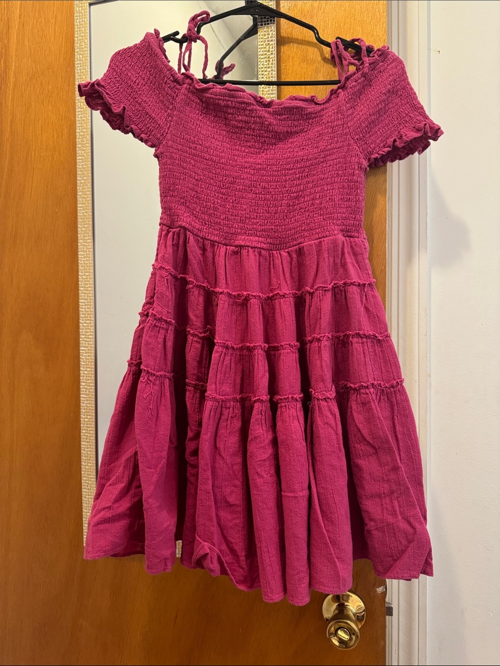 Free People Fuchsia Tiered Smocked Dress with Tie Straps - Picture 3 of 3